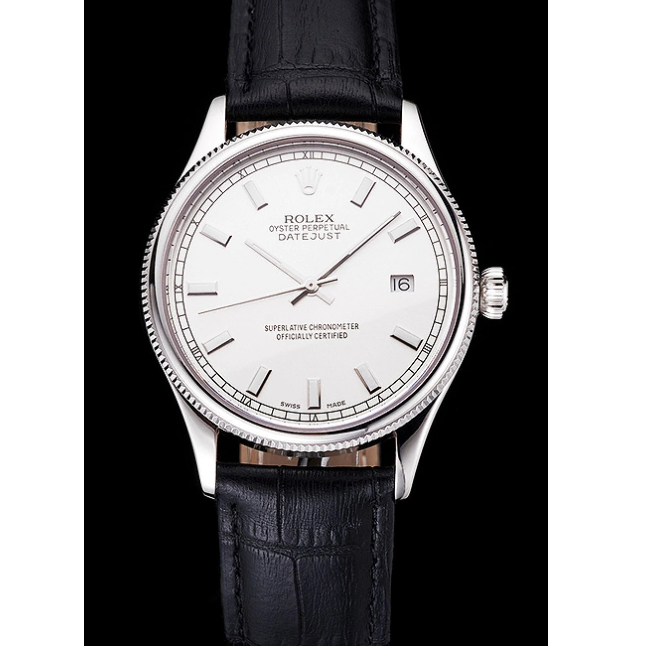 Aaa replica watch Dial Case Datejust Rolex Stainless Swiss Black Steel Strap Leather White 0723